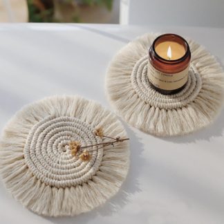 Macrame Coaster Set with Candle Holder
