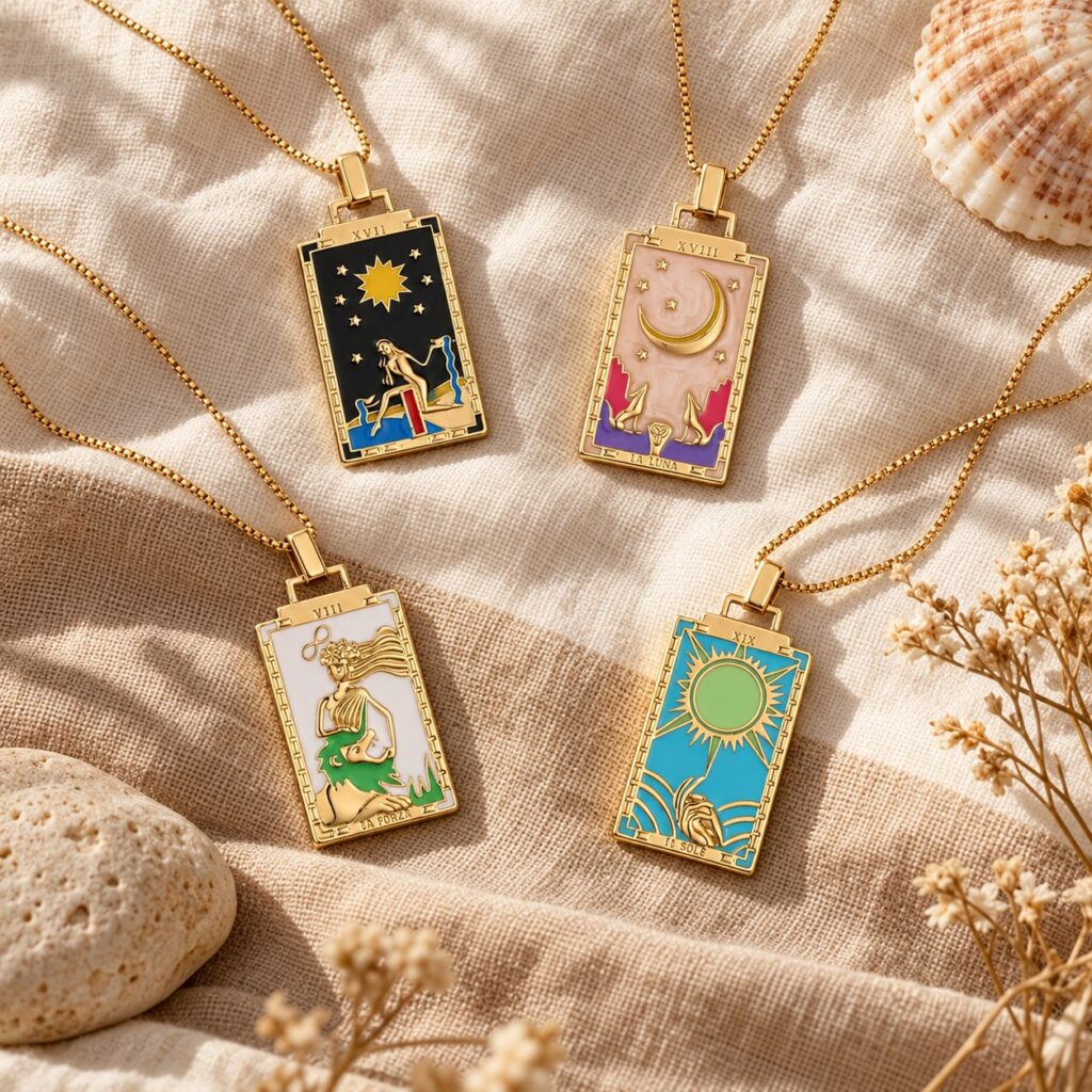 Painted tarot card necklace