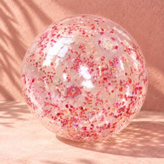 Clear beach ball filled with pink glitter confetti