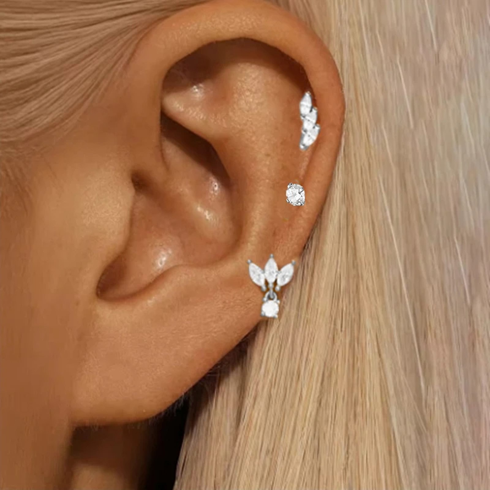 Coastal Crystal Stacks set FS silver ear stack