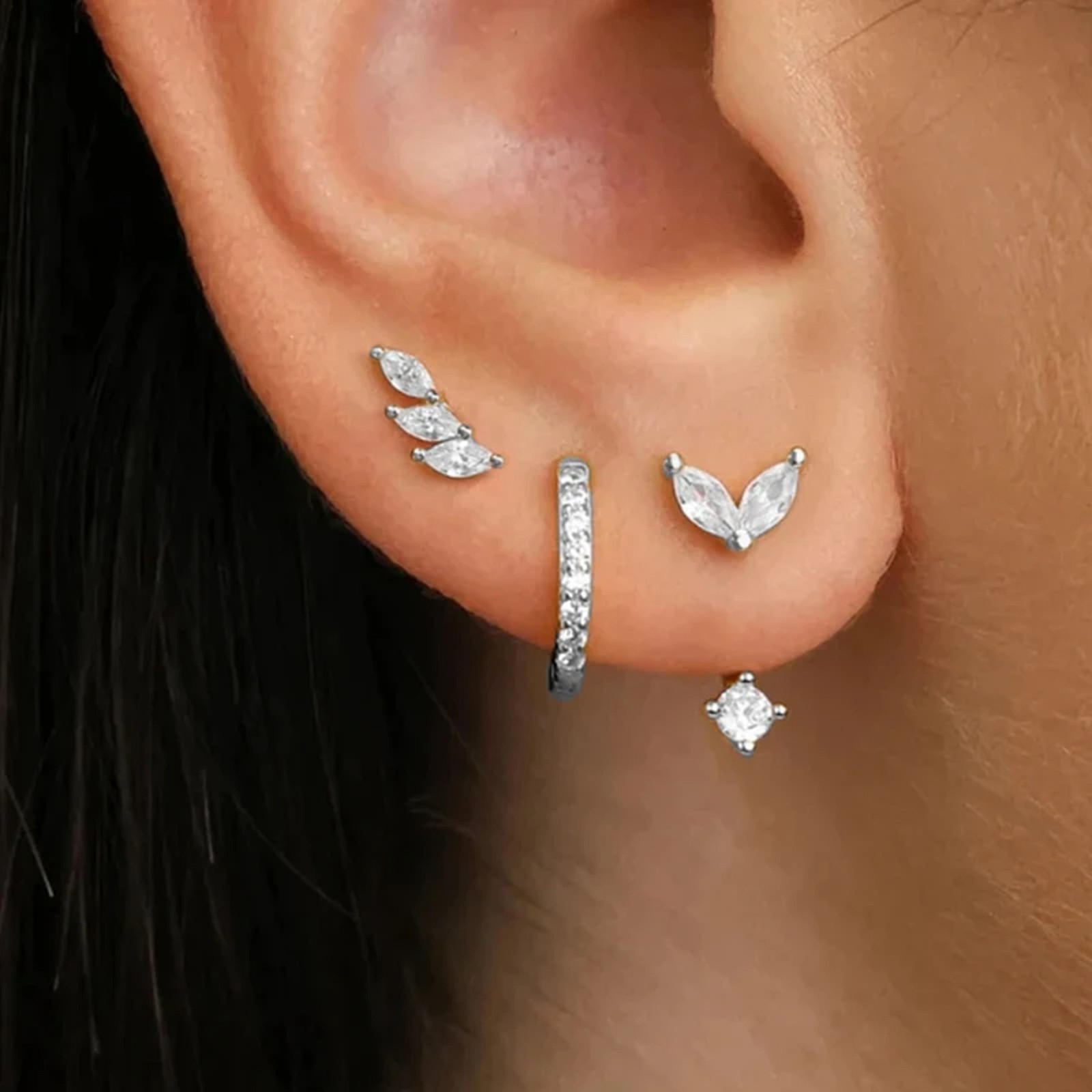 Coastal Crystal Stacks set AS silver ear stack
